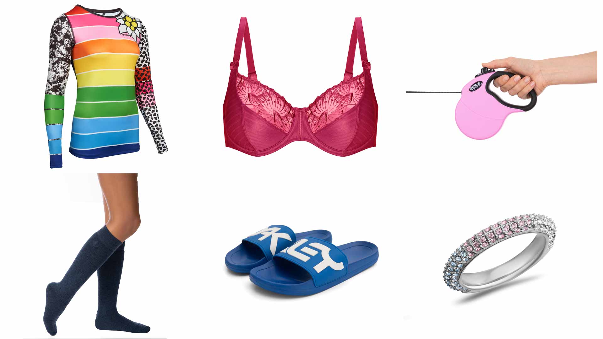 coverbild 6_kleine_bilder_regenbogenshirt_bh_hundeleine_hohesocken_dunkelblaubaue_slides_ring